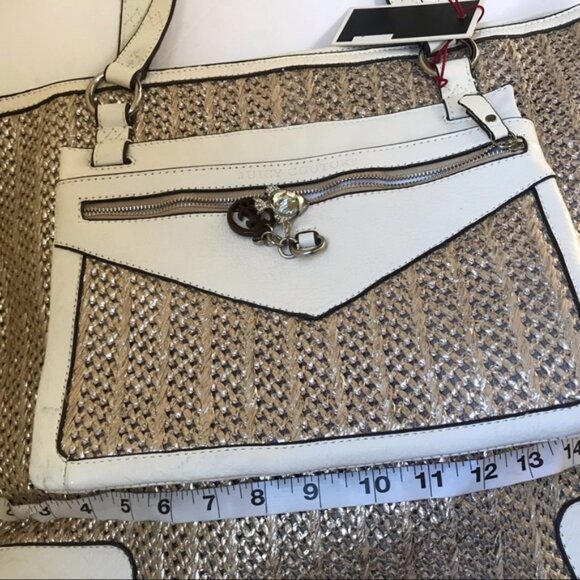 Juicy Couture NEW Y2K Leather Raffia Tote Satchel Shoulder Bag Clutch Wristlet - Picture 9 of 16